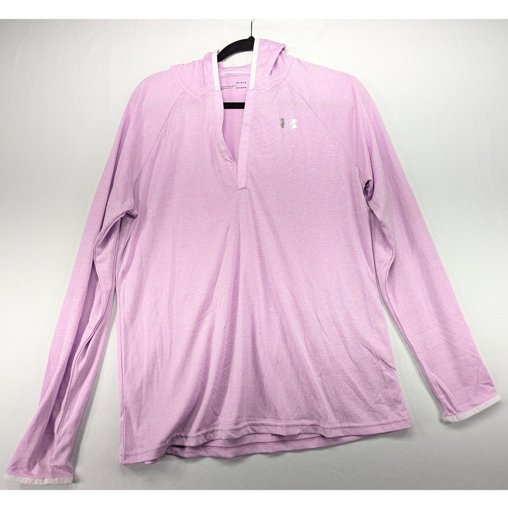 Under Armour HeatGear‎ Womens Large Purple Heathered Long Sleeve V-Neck Hoodie